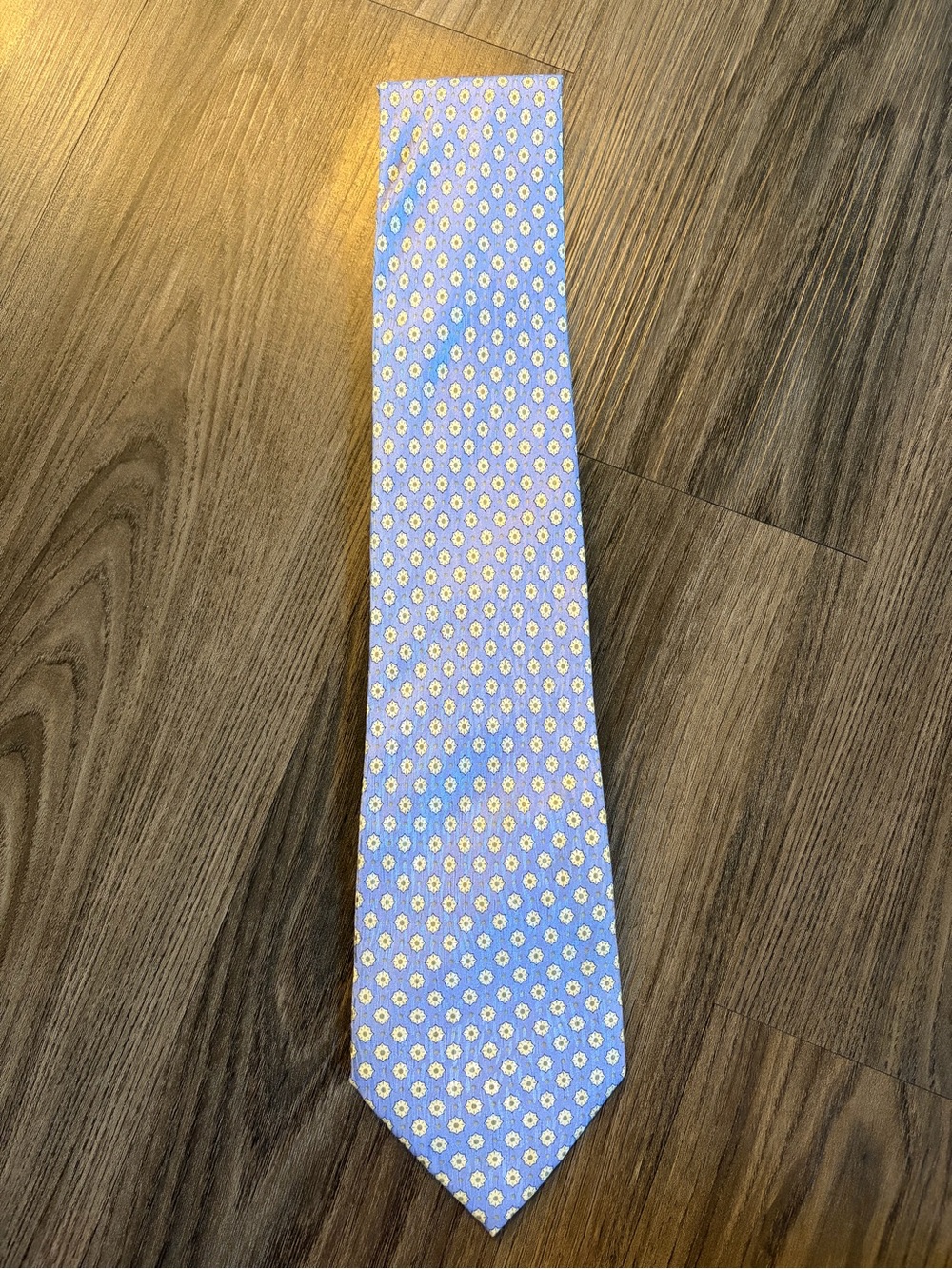 Italian Design by Tal’s 100% Silk Tie Blue Lavender Gold Geometric